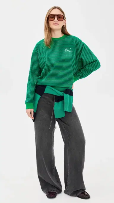 Clare V. Oversized triped weatshirt Green/Charcoal | Thumbnail 5 Clare V. Oversized triped weatshirt Green/Charcoal | Thumbnail 5