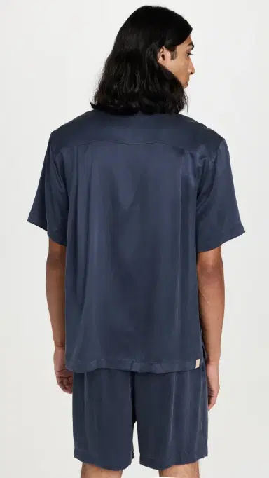 Lunya Washable Silk Button Up Short Pajamas Set Deep Blue | Thumbnail 3 Lunya Washable Silk Button Up Short Pajamas Set Deep Blue | Thumbnail 3