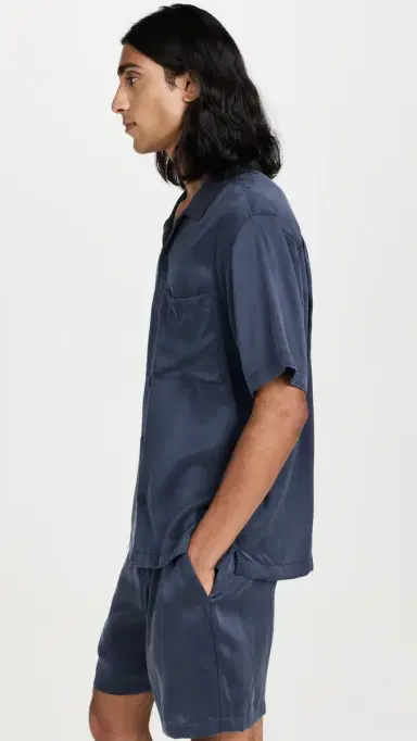Lunya Washable Silk Button Up Short Pajamas Set Deep Blue | Thumbnail 4 Lunya Washable Silk Button Up Short Pajamas Set Deep Blue | Thumbnail 4