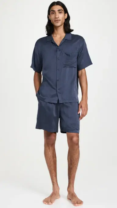Lunya Washable Silk Button Up Short Pajamas Set Deep Blue | Thumbnail 5 Lunya Washable Silk Button Up Short Pajamas Set Deep Blue | Thumbnail 5