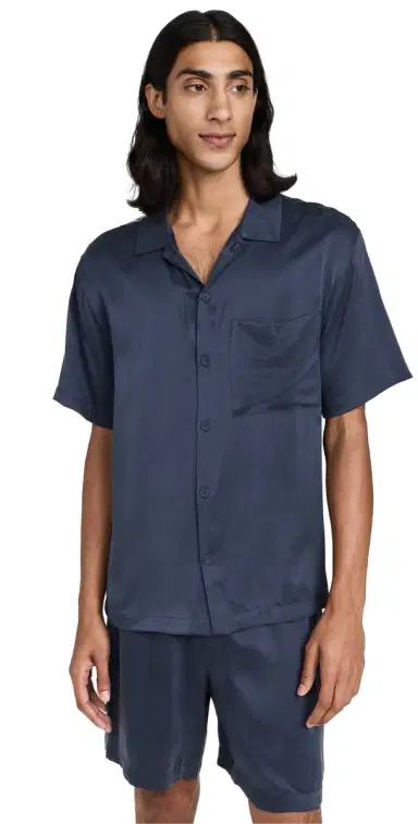 Lunya Washable Silk Button Up Short Pajamas Set Deep Blue | Thumbnail 1 Lunya Washable Silk Button Up Short Pajamas Set Deep Blue | Thumbnail 1