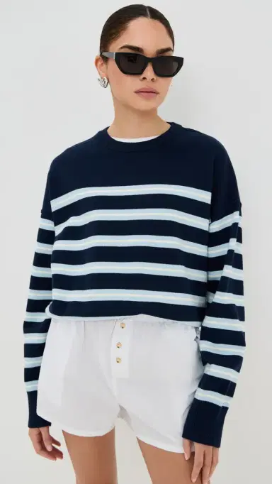 LE BOP Striped Boxy Pullover Midnight Stripe | Thumbnail 2 LE BOP Striped Boxy Pullover Midnight Stripe | Thumbnail 2