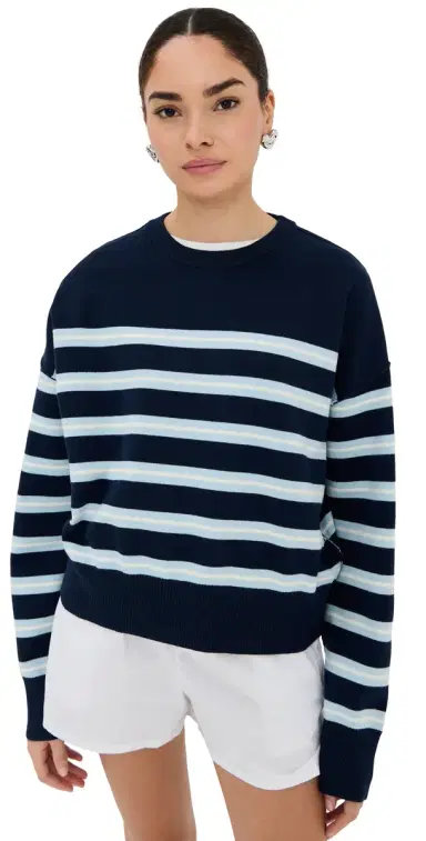LE BOP Striped Boxy Pullover Midnight Stripe | Thumbnail 1 LE BOP Striped Boxy Pullover Midnight Stripe | Thumbnail 1