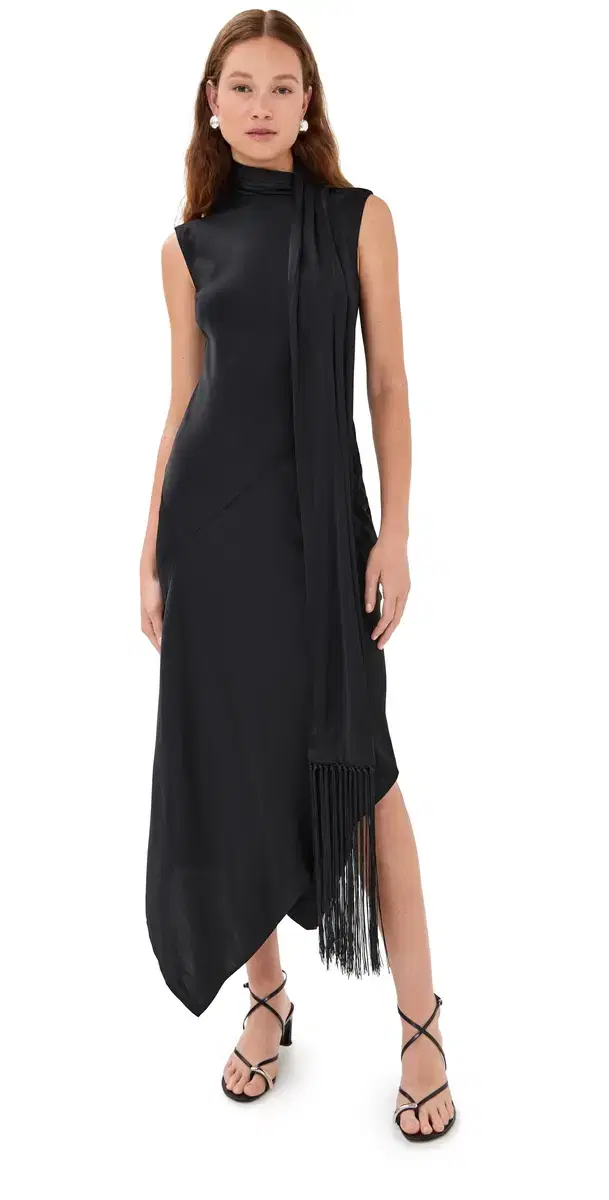Viscose Soft Satin Tunic Dress Black Viscose Soft Satin Tunic Dress Black