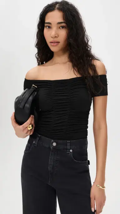 L'Agence Baliegh Off Shoulder Ruched Bodysuit Black | Thumbnail 2 L'Agence Baliegh Off Shoulder Ruched Bodysuit Black | Thumbnail 2
