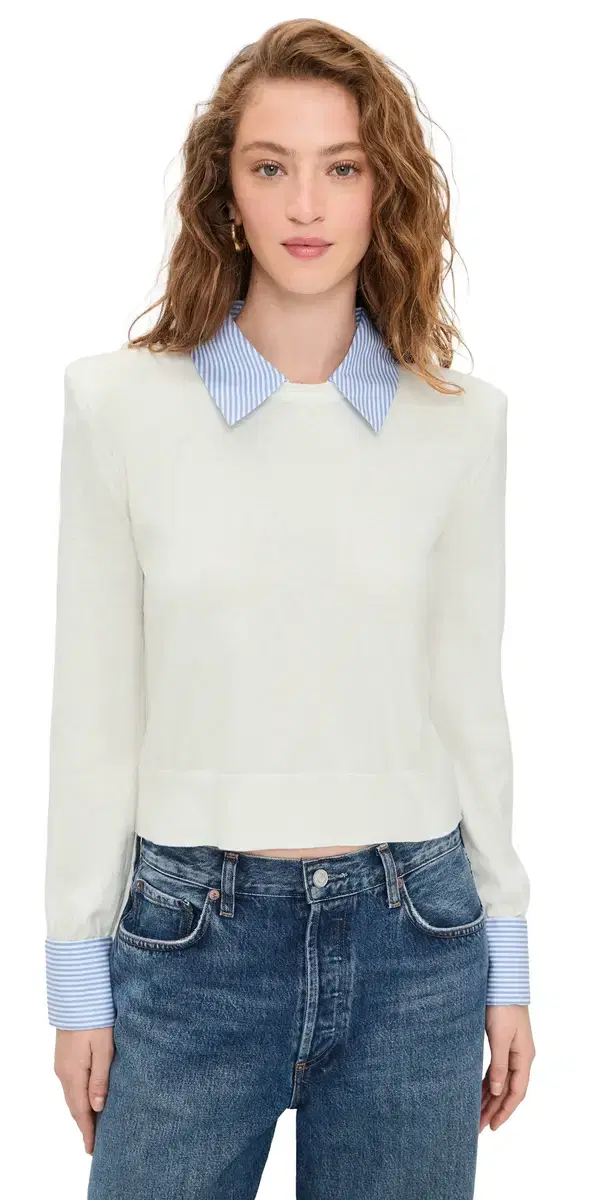 April Poplin Collar Pullover White/Blue Stripe April Poplin Collar Pullover White/Blue Stripe