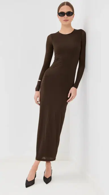 Wardrobe.NYC WARDROBE. NYC Sheer Midi Dress Dark Brown | Thumbnail 2 Wardrobe.NYC WARDROBE. NYC Sheer Midi Dress Dark Brown | Thumbnail 2