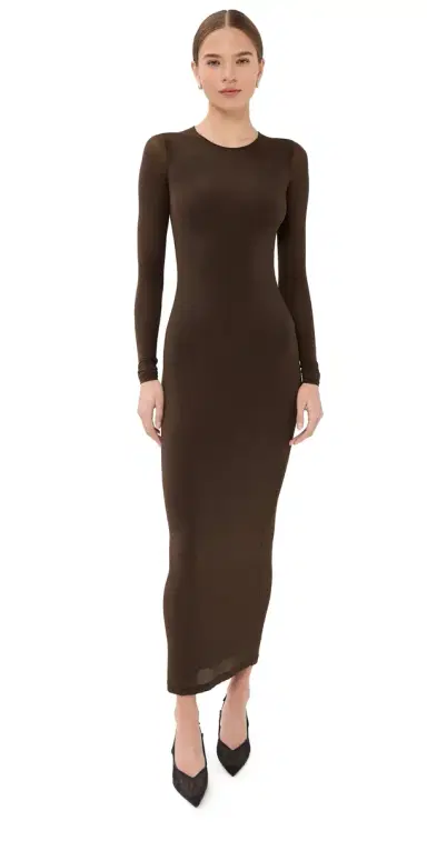 Wardrobe.NYC WARDROBE. NYC Sheer Midi Dress Dark Brown | Thumbnail 1 Wardrobe.NYC WARDROBE. NYC Sheer Midi Dress Dark Brown | Thumbnail 1