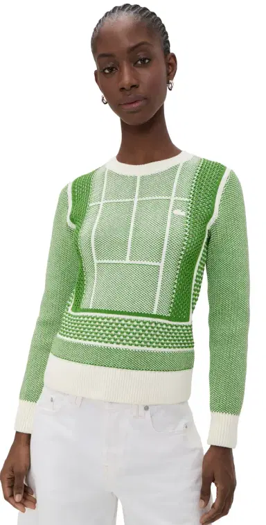 Lacoste Tennis Court Graphic Sweater Flour/Billiard Green | Thumbnail 1 Lacoste Tennis Court Graphic Sweater Flour/Billiard Green | Thumbnail 1