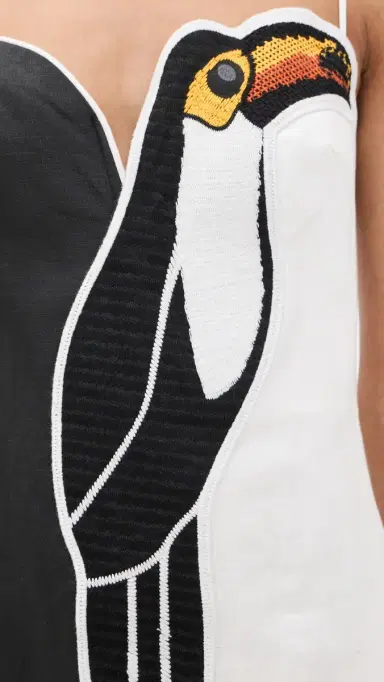 FARM Rio Black and White Embroidered Toucan Sleeve Dress Black and White | Thumbnail 6 FARM Rio Black and White Embroidered Toucan Sleeve Dress Black and White | Thumbnail 6