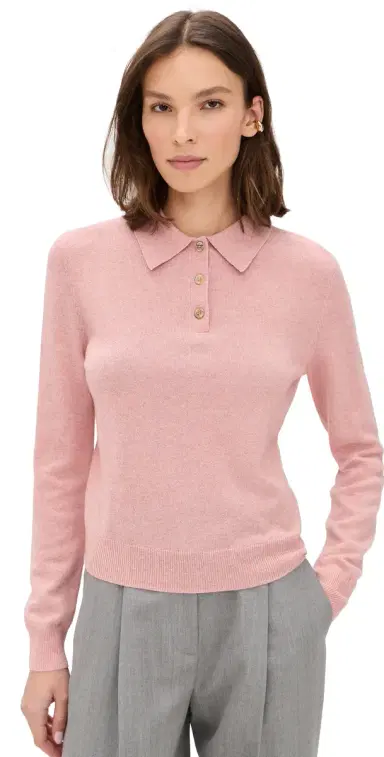 Renggli Cashmere ong Sleeve Polo Rose Quartz | Thumbnail 1 Renggli Cashmere ong Sleeve Polo Rose Quartz | Thumbnail 1