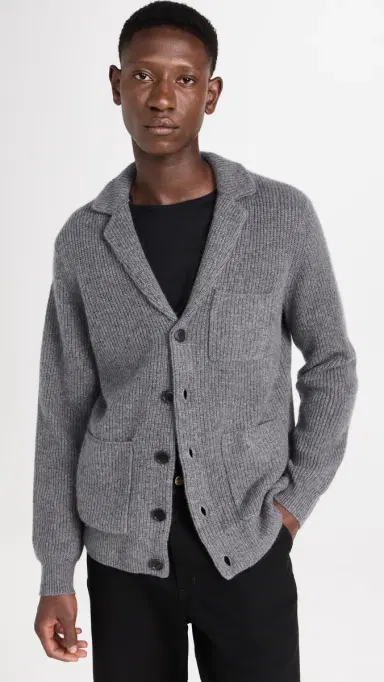 Alex Mill Ribbed Cardigan in Cashmere Heather Pewter S | Thumbnail 2 Alex Mill Ribbed Cardigan in Cashmere Heather Pewter S | Thumbnail 2