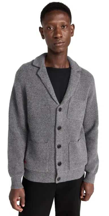 Alex Mill Ribbed Cardigan in Cashmere Heather Pewter S | Thumbnail 1 Alex Mill Ribbed Cardigan in Cashmere Heather Pewter S | Thumbnail 1