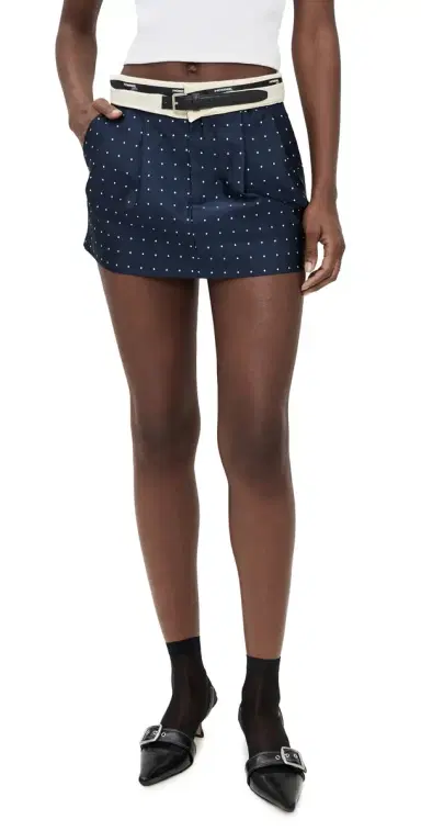 HOMMEGIRLS Flip Waist Mini Skirt with Belt Navy Polka Dot | Thumbnail 1 HOMMEGIRLS Flip Waist Mini Skirt with Belt Navy Polka Dot | Thumbnail 1