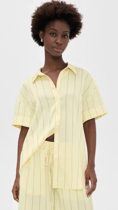 susana monaco Crinkle Satin Stripe Button Down Whipped Cream | Thumbnail 2 susana monaco Crinkle Satin Stripe Button Down Whipped Cream | Thumbnail 2