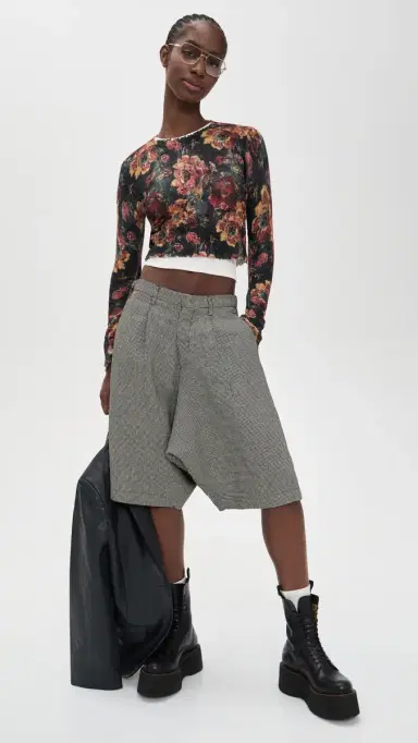 R13 Jumbo Tailored Shorts Black And White Houndstooth 24 | Thumbnail 2 R13 Jumbo Tailored Shorts Black And White Houndstooth 24 | Thumbnail 2