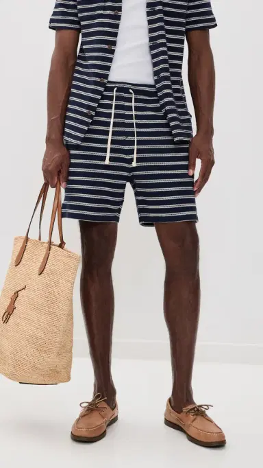Polo Ralph Lauren Cotton Club Bar tripe Textured Pull On Shorts 6 Newport Navy/Pale Cream | Thumbnail 2 Polo Ralph Lauren Cotton Club Bar tripe Textured Pull On Shorts 6 Newport Navy/Pale Cream | Thumbnail 2