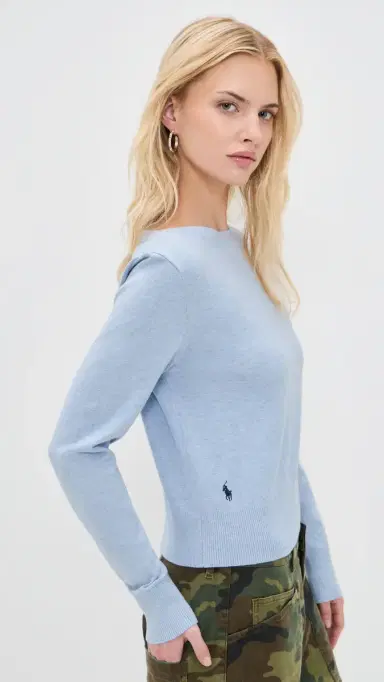 Polo Ralph Lauren Cotton ong Sleeve Boat Neck Pullover Stone Blue Heather | Thumbnail 5 Polo Ralph Lauren Cotton ong Sleeve Boat Neck Pullover Stone Blue Heather | Thumbnail 5
