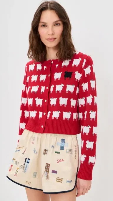 Rowing Blazers Cropped Sheep Cardigan Diana Red | Thumbnail 2 Rowing Blazers Cropped Sheep Cardigan Diana Red | Thumbnail 2