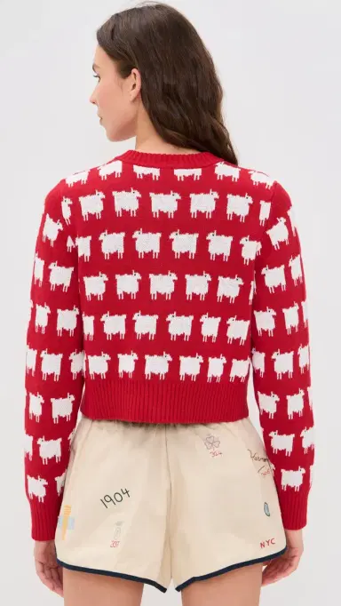 Rowing Blazers Cropped Sheep Cardigan Diana Red | Thumbnail 3 Rowing Blazers Cropped Sheep Cardigan Diana Red | Thumbnail 3