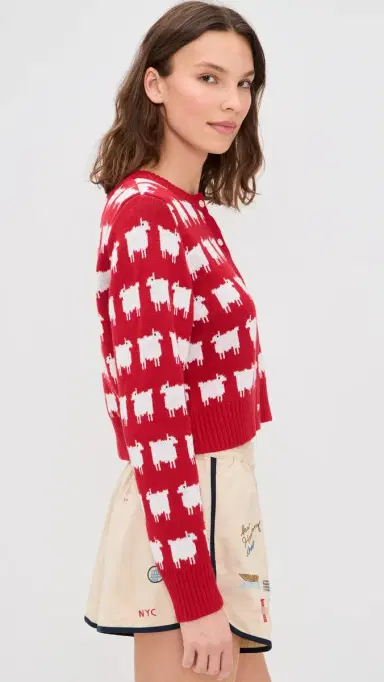 Rowing Blazers Cropped Sheep Cardigan Diana Red | Thumbnail 4 Rowing Blazers Cropped Sheep Cardigan Diana Red | Thumbnail 4