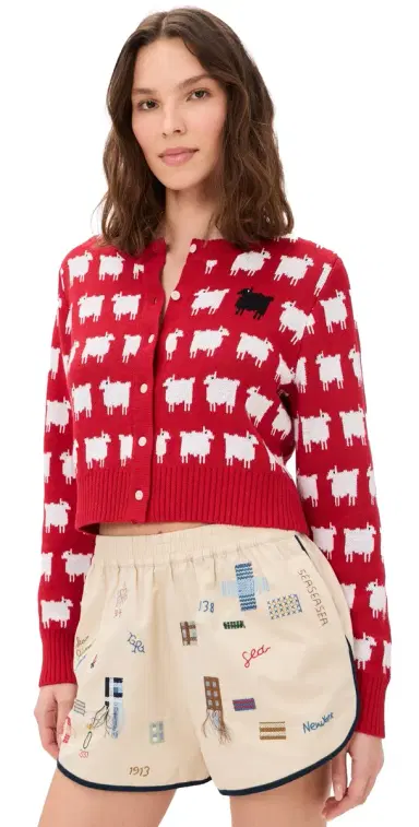Rowing Blazers Cropped Sheep Cardigan Diana Red | Thumbnail 1 Rowing Blazers Cropped Sheep Cardigan Diana Red | Thumbnail 1