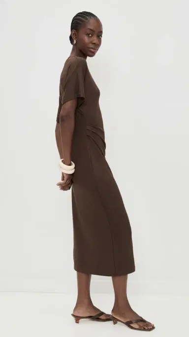 Vince Short Sleeve Side Rouche Dress Willow | Thumbnail 4 Vince Short Sleeve Side Rouche Dress Willow | Thumbnail 4