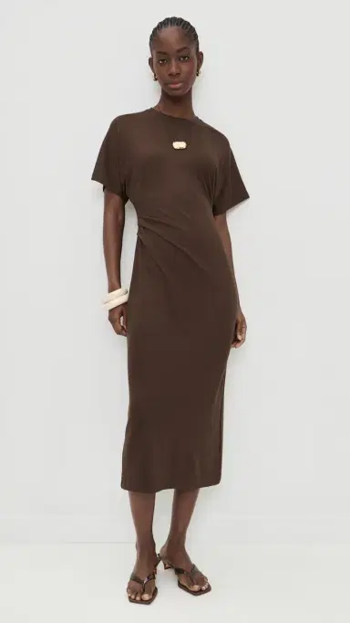 Vince Short Sleeve Side Rouche Dress Willow | Thumbnail 5 Vince Short Sleeve Side Rouche Dress Willow | Thumbnail 5