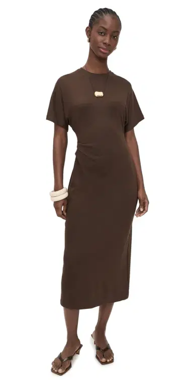 Vince Short Sleeve Side Rouche Dress Willow | Thumbnail 1 Vince Short Sleeve Side Rouche Dress Willow | Thumbnail 1