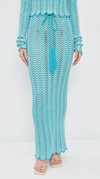 Dur Doux Wave Knit Maxi kirt Turquoise/White | Thumbnail 3 Dur Doux Wave Knit Maxi kirt Turquoise/White | Thumbnail 3