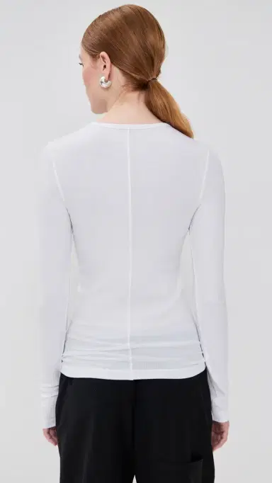 Tibi Circular Ribbed Crew Neck Pullover T-Shirt White | Thumbnail 3 Tibi Circular Ribbed Crew Neck Pullover T-Shirt White | Thumbnail 3