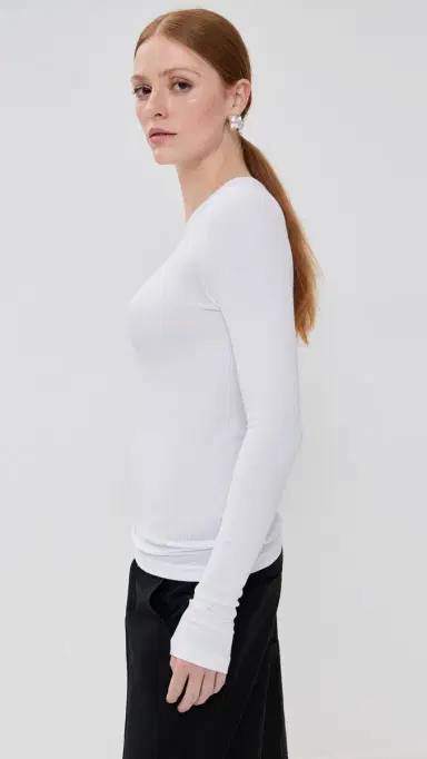 Tibi Circular Ribbed Crew Neck Pullover T-Shirt White | Thumbnail 4 Tibi Circular Ribbed Crew Neck Pullover T-Shirt White | Thumbnail 4