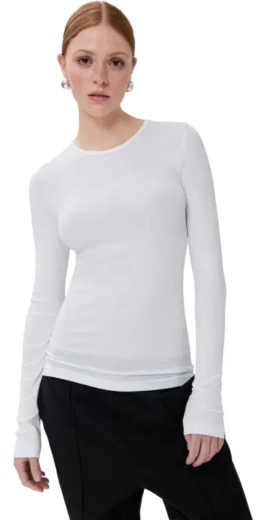 Tibi Circular Ribbed Crew Neck Pullover T-Shirt White | Thumbnail 1 Tibi Circular Ribbed Crew Neck Pullover T-Shirt White | Thumbnail 1