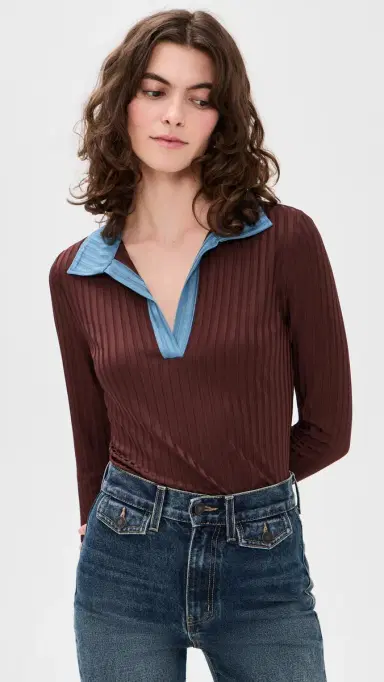 rag & bone Natalia Colorblock Long leeve Polo Chbrn | Thumbnail 2 rag & bone Natalia Colorblock Long leeve Polo Chbrn | Thumbnail 2