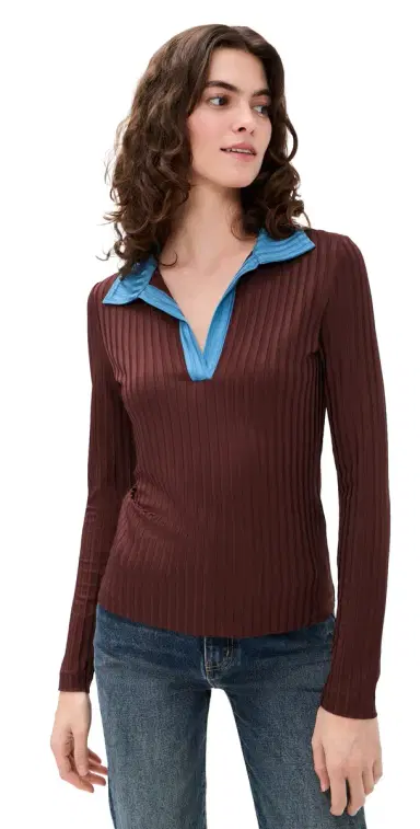 rag & bone Natalia Colorblock Long leeve Polo Chbrn | Thumbnail 1 rag & bone Natalia Colorblock Long leeve Polo Chbrn | Thumbnail 1