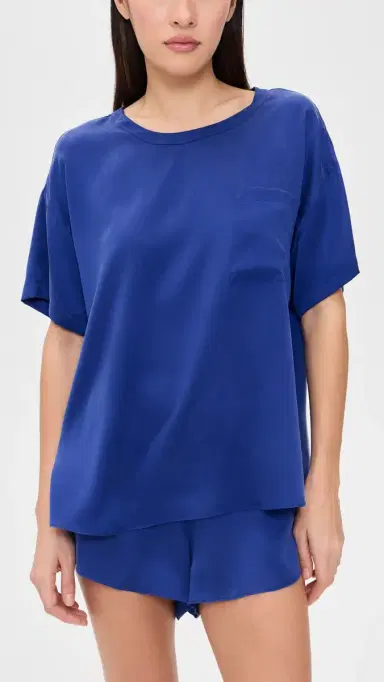 Lunya Washable Silk Tee and Shorts Pajama Set Cobalt Dream | Thumbnail 2 Lunya Washable Silk Tee and Shorts Pajama Set Cobalt Dream | Thumbnail 2