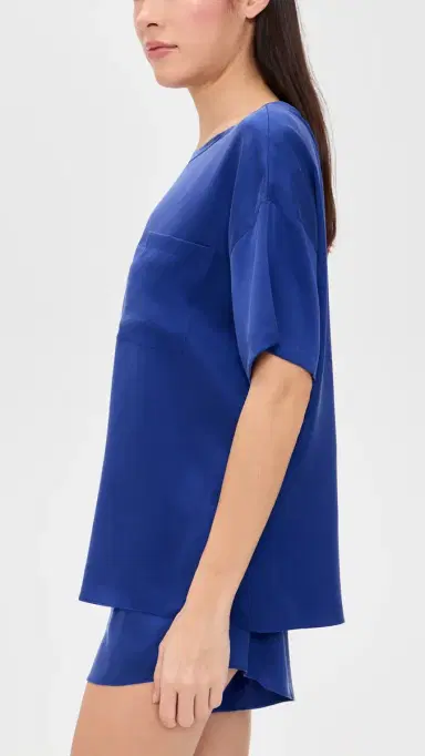 Lunya Washable Silk Tee and Shorts Pajama Set Cobalt Dream | Thumbnail 4 Lunya Washable Silk Tee and Shorts Pajama Set Cobalt Dream | Thumbnail 4
