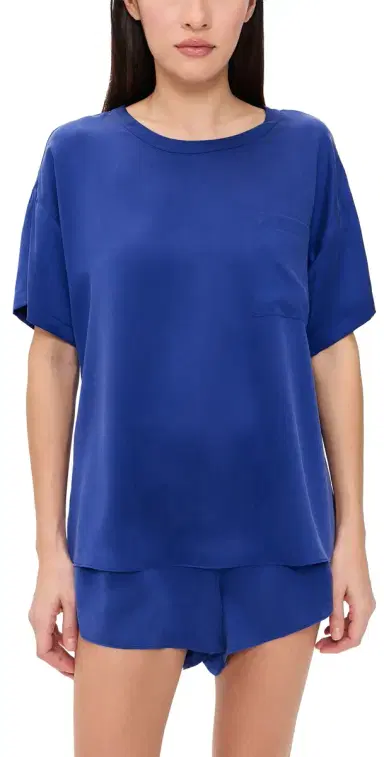 Lunya Washable Silk Tee and Shorts Pajama Set Cobalt Dream | Thumbnail 1 Lunya Washable Silk Tee and Shorts Pajama Set Cobalt Dream | Thumbnail 1