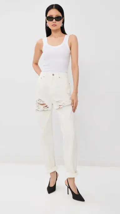 AREA Crystal Fray Slit Jeans White | Thumbnail 2 AREA Crystal Fray Slit Jeans White | Thumbnail 2