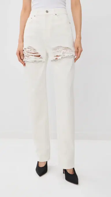 AREA Crystal Fray Slit Jeans White | Thumbnail 3 AREA Crystal Fray Slit Jeans White | Thumbnail 3