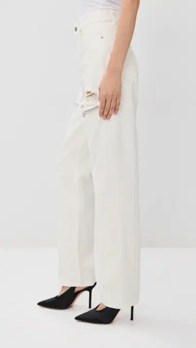 AREA Crystal Fray Slit Jeans White | Thumbnail 5 AREA Crystal Fray Slit Jeans White | Thumbnail 5
