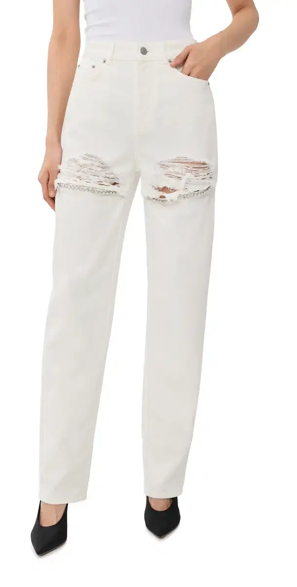 Crystal Fray Slit Jeans White Crystal Fray Slit Jeans White