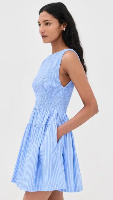 Hill House Home The Cosima Smocked Mini Dress Blue Stripe | Thumbnail 4 Hill House Home The Cosima Smocked Mini Dress Blue Stripe | Thumbnail 4