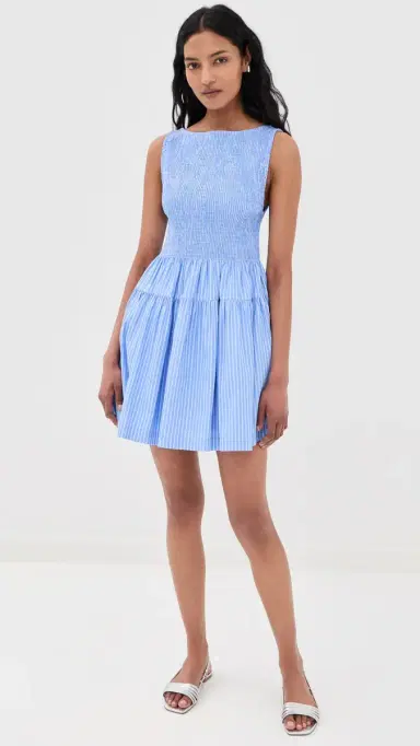 Hill House Home The Cosima Smocked Mini Dress Blue Stripe | Thumbnail 5 Hill House Home The Cosima Smocked Mini Dress Blue Stripe | Thumbnail 5
