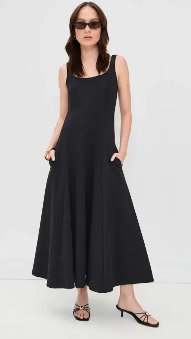 Vince Square Neck Seamed Dress Black | Thumbnail 2 Vince Square Neck Seamed Dress Black | Thumbnail 2