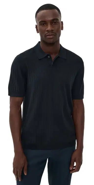 Theory Cable Knit Polo in Fine Bilen Dark Eclipse | Thumbnail 1 Theory Cable Knit Polo in Fine Bilen Dark Eclipse | Thumbnail 1