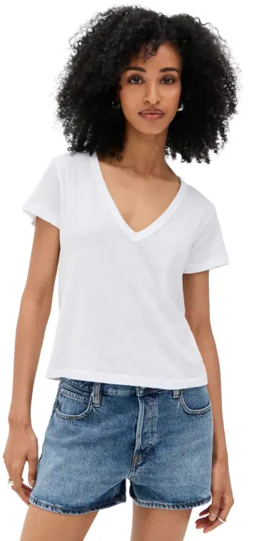 Leset Laura V Neck Tee White | Thumbnail 1 Leset Laura V Neck Tee White | Thumbnail 1