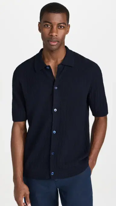 NN07 Nolan Knit Button Down Shirt Navy Blue | Thumbnail 2 NN07 Nolan Knit Button Down Shirt Navy Blue | Thumbnail 2
