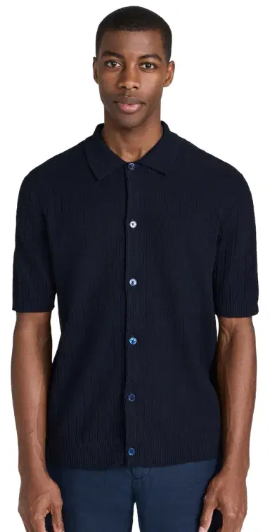 NN07 Nolan Knit Button Down Shirt Navy Blue | Thumbnail 1 NN07 Nolan Knit Button Down Shirt Navy Blue | Thumbnail 1