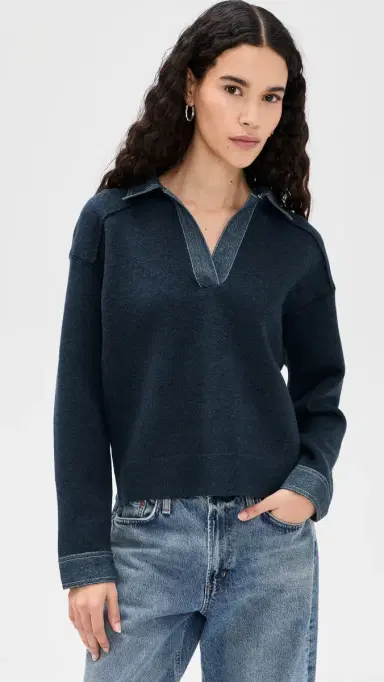 rag & bone arie Denim Polo Top Denim | Thumbnail 2 rag & bone arie Denim Polo Top Denim | Thumbnail 2
